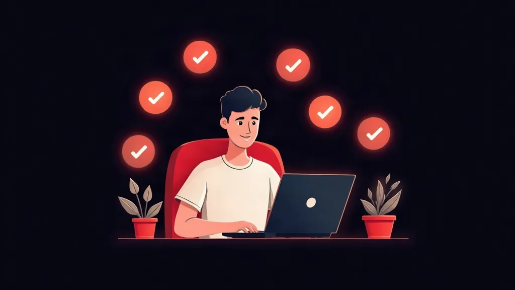 Čovek na laptapu sa checkmark simbolima - optimizacija Google Business profila za lokalno rangiranje malih preduzeća