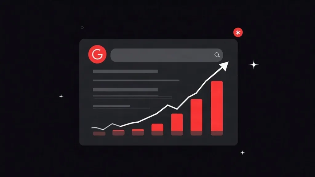 Google pretraga i rastući grafikon sajta sa pozitivnom trendlajnom koja pokazuje poboljšanje SEO rangiranja i vidljivosti